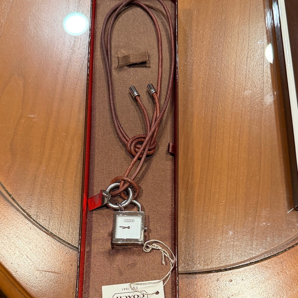 Coach Silver and Brown Watch with Leather Strap